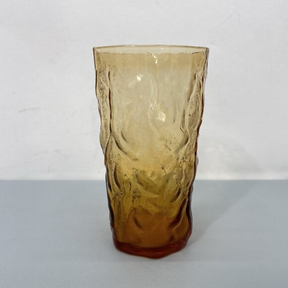 Vintage MCM Seneca Driftwood Crinkle Textured Glass Tumbler Brown Amber 12oz - Picture 6 of 10